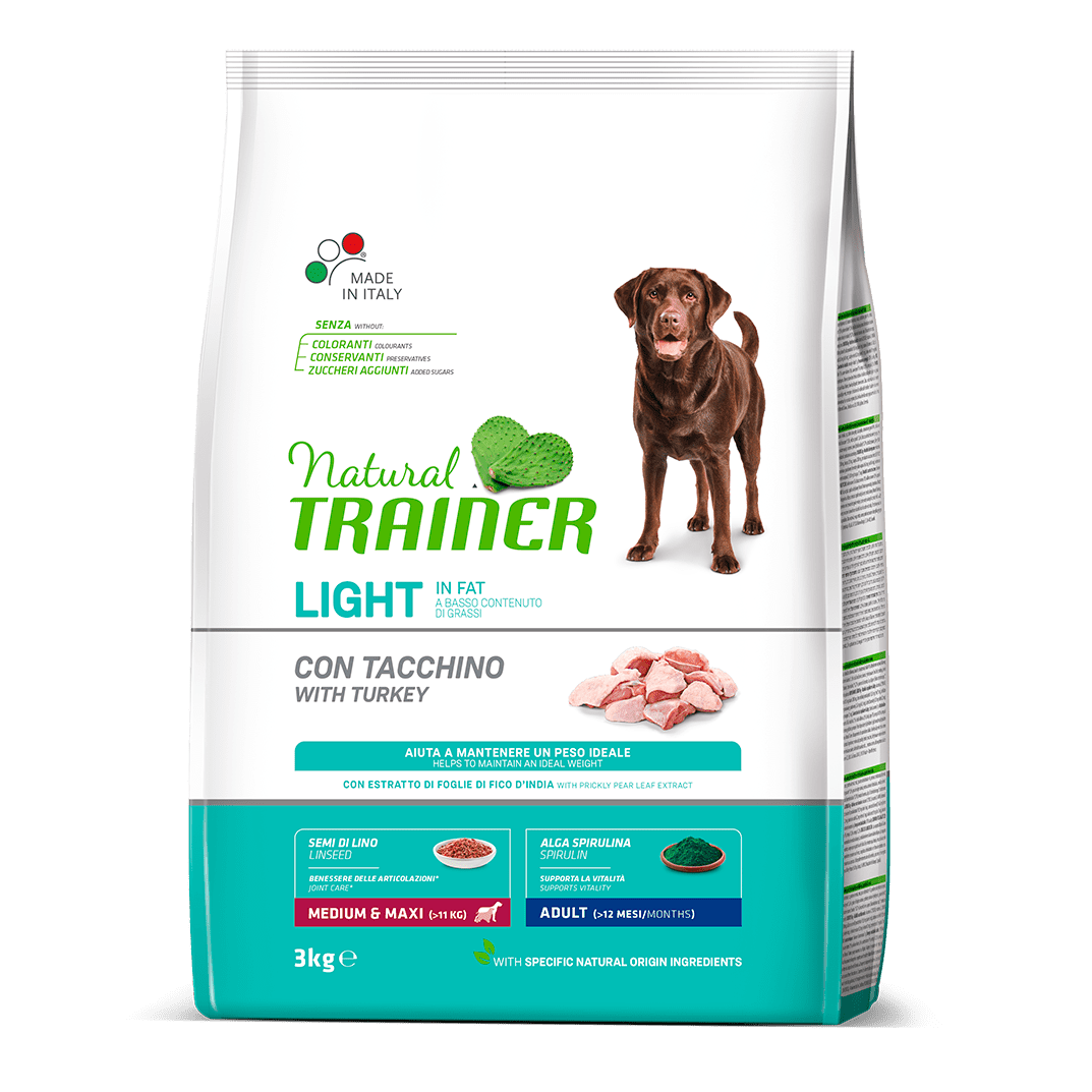 Natural Trainer Light in fat Medium&Maxi Adult con tacchino 3 Kg Natural Trainer Light in fat Medium&Maxi Adult con tacchino 3 Kg